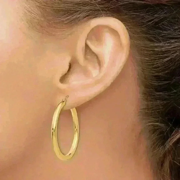NWT Classic 18K Gold-Plated/1.7" Double Hoop Hypoallergenic Earrings - Picture 10 of 15